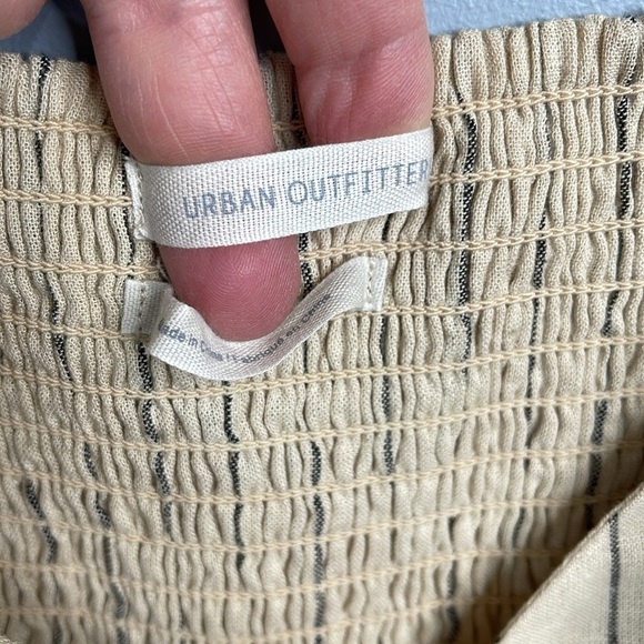 Urban Outfitters Quebec Beige Stripe Linen Blend Side Tie Midi Wrap Dress Size M - Picture 10 of 14